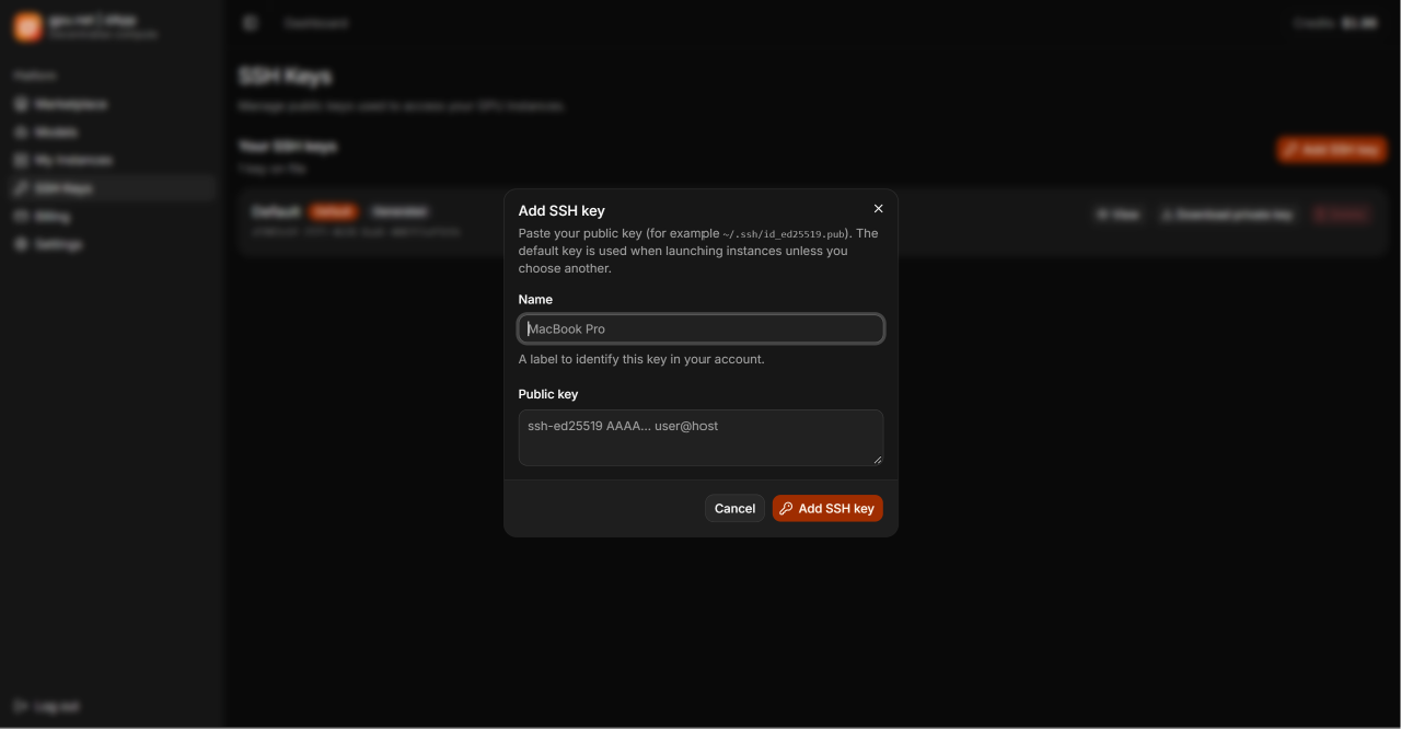 Add SSH key dialog